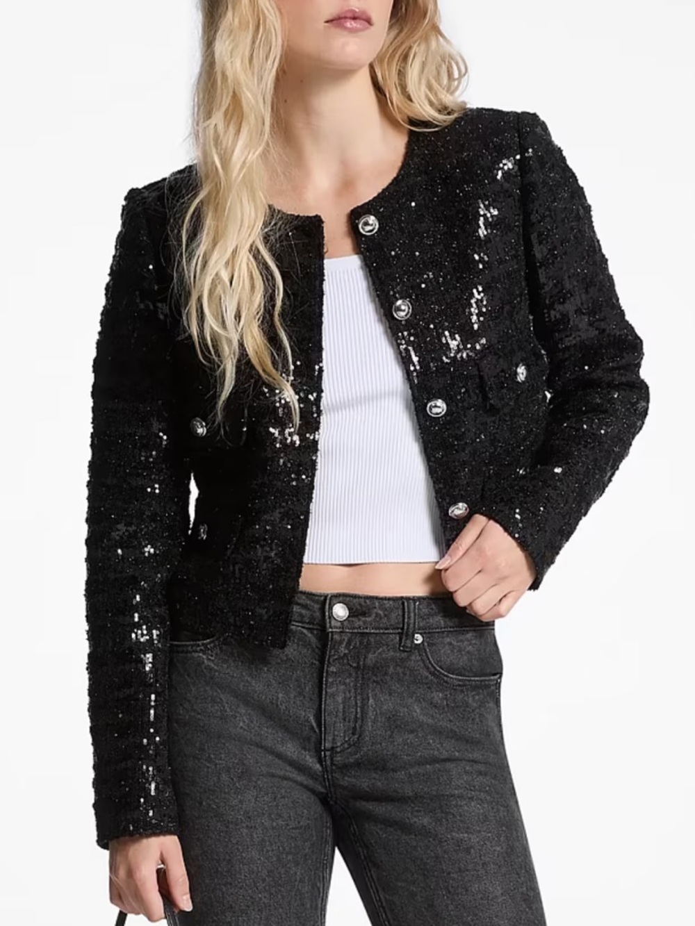 MICHAEL Michael Kors Sequined Tweed Cropped Jacket - Size 4